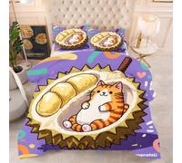 Gumntun Couette 200 x 200 cm Chat Jaune, Couette sans Housse 2 Personnes en Microfibre, Couette Tempérée Douceur Lavable en Machine mit 2 Taies d'oreiller 65 x 65 cm_i418