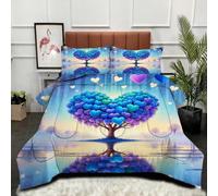 Gumntun Couette 200 x 200 cm CœUr Bleu Adulte, Parure de Lit sans Housse 2 Personnes en Microfibre, Tempérée Douceur Lavable en Machine Couette mit 2 Taies d'oreiller 65 x 65 cm_B1096