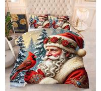 Gumntun Couette 200 x 200 cm PèRe NoëL Et Oiseau, Couette sans Housse 2 Personnes en Microfibre, Couette Tempérée Douceur Lavable en Machine mit 2 Taies d'oreiller 65 x 65 cm