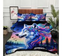 Gumntun Couette 240 x 260 cm Jeune Loup en 3D, Légère Respectueux de La Peau Literie avec 2 Taies d'oreiller, Parure Lit Microfibre Lavable en Machine Para Camas de Dos Personas_22244a