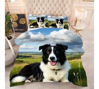 Gumntun Couette 4 Saisons 140x200 cm Border Collie Noir, Couverture en Microfibre1 Personne Lavage en Machine, Parure de Lit Respirante et Douce Couverture avec 2 Taies d'oreiller 65x65 cm