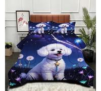 Gumntun Couette 4 Saisons 140x200 cm Chien Doudou Pissenlit, Couverture en Microfibre1 Personne Lavage en Machine, Parure de Lit Respirante et Douce Couverture avec 2 Taies d'oreiller 65x65 cm_B10940