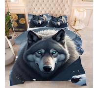 Gumntun Couette 4 Saisons 140x200 cm Loup Gris, Couverture en Microfibre1 Personne Lavage en Machine, Parure de Lit Respirante et Douce Couverture avec 2 Taies d'oreiller 65x65 cm