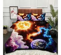 Gumntun Couette 4 Saisons 140x200 cm PlanèTe ColoréE Jeune, Couverture en Microfibre1 Personne Lavage en Machine, Parure de Lit Respirante et Douce Couverture avec 2 Taies d'oreiller 65x65 cm_B15302