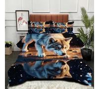 Gumntun Couette 4 Saisons 140x200 Jeune Homme Loup Ciel éToilé, Couverture Microfibre1 Personne Lavage Machine, Parure de Lit Respirante et Douce Couverture avec 2 Taies d'oreiller 65x65 cm_22090a