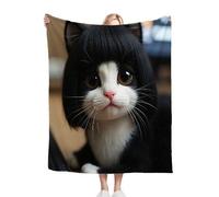 Gumntun Couverture de canapé en microfibre imprimée 3D en flanelle avec motif chat portant une perruque, confortable, chaude, pelucheuse, cadeau pour papa, maman, enfants, animaux domestiques, amis ou