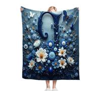 Gumntun Couverture décorative avec lettre J bleue, résistante à la décoloration, pour lit - Chaude et légère - Pour toutes les saisons - 220 x 240 cm