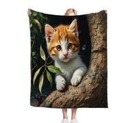 Gumntun Couverture en microfibre de flanelle imprimée 3D en microfibre avec motif chat grimpant aux arbres, couverture douillette et chaude pour papa, maman, enfants, animaux domestiques, amis ou