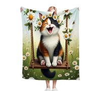 Gumntun Couverture Plaid Polaire 150 x 200 Enfant Chat Adulte Tricolore, 3D Impression Douce Moelleuse Flanelle Polaire de Lit, Couverture Exquise et Chaude pour Toutes Les Saisons