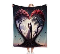 Gumntun Couverture Plaid Polaire 150 x 200 Enfant Couple Sous L'Arbre En Forme De CœUr, 3D Impression Douce Moelleuse Flanelle Polaire de Lit,Couverture Exquise et Chaude pour Toutes Les Saisons_B2751