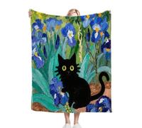 Gumntun Couverture Plaid Polaire Enfant 130x150 Chat Bleu à l'huile, Plaid Polaire en Microfibre, Jeté de Canapé pour Adultes et Enfants Rester Chaud en Hiver_B9926