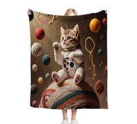 Gumntun Couverture Polaire 180x220 Adulte Chat Brun PlanèTe, Confortable et Respirante Couverture de Canapé Climatisée, Epaisse Douce Plaid Polaire pour Voyager Lit ou Canapé_B11740