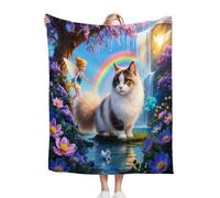 Gumntun Couverture Polaire 180x220 Adulte Fille Chat Arc-en-Ciel, Confortable et Respirante Couverture de Canapé Climatisée, Epaisse Douce Plaid Polaire pour Voyager Lit ou Canapé_B9688