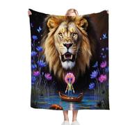 Gumntun Couverture Polaire 220x240 Adulte Lion Animal Floral, Plaid Polaire Douillette avec Motif, Couverture de canapé climatisée pour Adultes Rester Chaud en Hiver_B11819