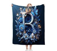 Gumntun Couverture Polaire 240 x 260 Lettre B Bleue, Toutes Saisons Jete de Canape, Légère Durable Couverture de Lit Décorative de Chambre pour Adolescents et Adultes
