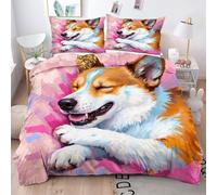 Gumntun Housse de Couette 140x200 cm 3 Pièces Corgi, 3D Imprimé Ensemble de Literie en Microfibre, Lavable en Machine Parure de Lit avec 2 Taie d'oreiller 65x65 cm_3210a