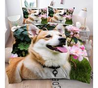 Gumntun Housse de Couette 140x200 cm 3 Pièces Corgi, 3D Imprimé Ensemble de Literie en Microfibre, Lavable en Machine Parure de Lit avec 2 Taie d'oreiller 65x65 cm_2971a