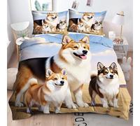 Gumntun Housse de Couette 140x200 cm 3 Pièces Corgi, 3D Imprimé Ensemble de Literie en Microfibre, Lavable en Machine Parure de Lit avec 2 Taie d'oreiller 65x65 cm_3418a