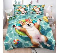 Gumntun Housse de Couette 160x200 cm Corgi, Microfibre 3D Imprimée Parure de Lit avec Fermeture Éclair, Parure de Lit Doux Imprimé Housse Couette 2 Taie d'oreiller 65x65 cm_3227a