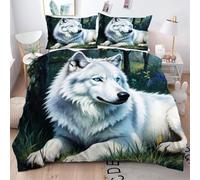 Gumntun Housse de Couette 160x200 cm Loup Animal Adulte, Microfibre 3D Imprimée Parure de Lit avec Fermeture Éclair, Parure de Lit Doux Imprimé Housse Couette 2 Taie d'oreiller 65x65 cm_B6951