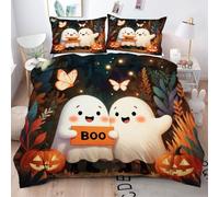 Gumntun Housse de Couette 200x200 cm Deux FantôMes, Imprimé Parure Housse de Couette en Microfibre, 3D Linge de Lit 2 Personnes Adulte avec 2 Taies d'oreiller 65x65 cm