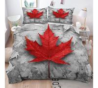 Gumntun Housse de Couette 200x200 cm Imprimé Feuille D'éRable Rouge, 3D Imprimé Adulte Linge de Lit avec Fermeture Éclair, 100% Microfibre Ensemble de Literie et 2 Taie d'oreiller 65x65 cm