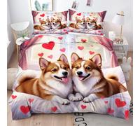 Gumntun Parure de Lit 160x200 cm Corgi, Housse de Couette 3D Imprimé en Microfibre, Ensemble de Literie avec Fermeture Éclair pour Adolescents Garçon Fille Cadeaux_3513a