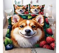 Gumntun Parure de Lit 160x200 cm Corgi, Housse de Couette 3D Imprimé en Microfibre, Ensemble de Literie avec Fermeture Éclair pour Adolescents Garçon Fille Cadeaux_3107a