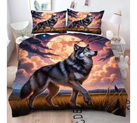 Gumntun Parure de Lit 220x240 cm Loup Violet Jeune, Facile d'entretien Ensemble de Literie avec Fermeture Éclair, 3D Imprimé Parure Housse de Couette pour Décoration de Chambre à Couche_16357a