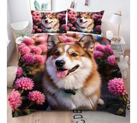Gumntun Parure de lit 240 x 260 cm 3 Pièces Corgi, Linge de Lit en 3D Imprimé Microfibre, Ensemble de Literie Lavable en Machine et Facile d'entretien 2 Personnes_3131a