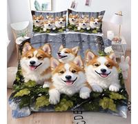 Gumntun Parure de lit 240 x 260 cm 3 Pièces Corgi, Linge de Lit en 3D Imprimé Microfibre, Ensemble de Literie Lavable en Machine et Facile d'entretien 2 Personnes_3370a