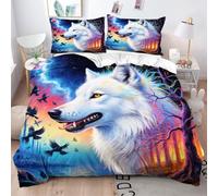 Gumntun Parure de lit 240 x 260 cm 3 Pièces Jeune Loup Blanc Coloré, Linge de Lit en 3D Imprimé Microfibre, Ensemble de Literie Lavable en Machine et Facile d'entretien 2 Personnes_22232a