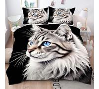 Gumntun Parure de Lit 240x260 cm Animaux Chat, Respirable Imprimée Housse de Couette, 3 Pièces Facile d'entretien Ensemble de Literie Microfibre Literie avec 2 Taies d'oreiller_4374a