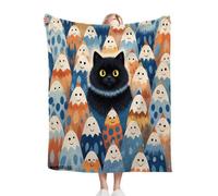 Gumntun Plaid Polaire 150 x 200 Chat Noir, Couverture en Flanelle à Motif 3D, pour Adultes Enfants Rester Chaud en Hiver Couverture en Peluche Canapé-Lit Bureau