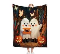 Gumntun Plaid Polaire 150 x 200 Deux FantôMes, Couverture en Flanelle à Motif 3D, pour Adultes Enfants Rester Chaud en Hiver Couverture en Peluche Canapé-Lit Bureau