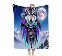 Gumntun Plaid Polaire 180x220 Loup Carillon éOlien Bleu, Impression Couverture en Polaire Microfibre, Confortable et Rrespirante Couverture de Lit pour Adultes et Enfants Rester Chaud en Hiver_B5218