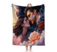 Gumntun Plaid Polaire 200x220 Couple Fleur Rose, Impression Couverture en Polaire Microfibre, Confortable et Rrespirante Couverture de Lit pour Adultes et Enfants Rester Chaud en Hiver_B4186