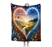 Gumntun Plaid Polaire 200x220 Fleurs ColoréEs en Forme De CœUr, Couverture en Polaire Microfibre, Confortable et Rrespirante Couverture de Lit pour Adultes et Enfants Rester Chaud en Hiver_B4714