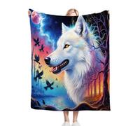 Gumntun Plaid Polaire 200x220 Jeune Loup Blanc Coloré, Impression Couverture en Polaire Microfibre, Confortable et Rrespirante Couverture de Lit pour Adultes et Enfants Rester Chaud en Hiver_22230a