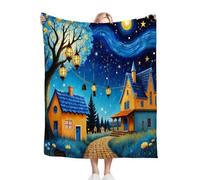 Gumntun Plaid Polaire 200x220 Maison sous Un Ciel éToilé, Impression Couverture en Polaire Microfibre, Confortable et Rrespirante Couverture de Lit pour Adultes et Enfants Rester Chaud en Hiver_B2326