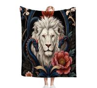 Gumntun Plaid Polaire 220x240 cm Adulte Fleur Noire Lion, Jacquard 3D Imprimé Jeté de Canapé, Flanelle Chaudes Légères Douce Couvertures pour Adolescents et Adultes_B10937