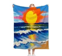 Gumntun Plaid Polaire 240x260 Adulte Peinture à l'huile RepréSentant La Mer, Plaid Couverture Polaire en Microfibre, Jeté de Canapé pour Adultes et Enfants Rester Chaud en Hiver_B10200