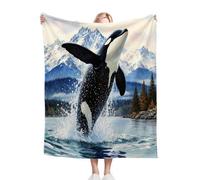 Gumntun Plaid Polaire Enfant 130x150 Baleine Noire, Duveteuse Respirable Couverture Enfants 130x150 cm, Jeté de Canapé Chauffante en Polaire Microfibre pour Toutes Saisons_766a