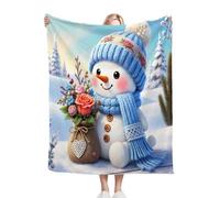 Gumntun Plaid Polaire Enfant 130x150 Bonhomme de Neige avec éCharpe, Duveteuse Respirable Couverture Enfants 130x150 cm, Jeté de Canapé Chauffante en Polaire Microfibre pour Toutes Saisons