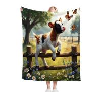 Gumntun Plaid Polaire Enfant 130x150 Chien et Fleurs Rouges, Duveteuse Respirable Couverture Enfants 130x150 cm, Jeté de Canapé Chauffante en Polaire Microfibre pour Toutes Saisons B315