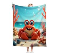Gumntun Plaid Polaire Enfant 130x150 Crabe Rouge, Duveteuse Respirable Couverture Enfants 130x150 cm, Jeté de Canapé Chauffante en Polaire Microfibre pour Toutes Saisons