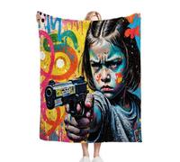 Gumntun Plaid Polaire Enfant 130x150 Fille Graffiti ColoréE, Duveteuse Respirable Couverture Enfants 130x150 cm, Jeté de Canapé Chauffante en Polaire Microfibre pour Toutes Saisons_B10928