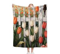 Gumntun Plaid Polaire Enfant 130x150 Tulipes ColoréEs, Duveteuse Respirable Couverture Enfants 130x150 cm, Jeté de Canapé Chauffante en Polaire Microfibre pour Toutes Saisons