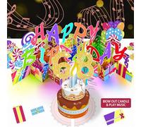 Gumry Carte pop-up musicale pour 68e anniversaire, bougie lumineuse colorée soufflable, carte 3D avec chanson, applaudissements, carte de vœux, décoration d'anniversaire pour femmes et hommes