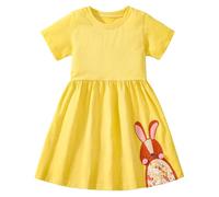 Gumyoss Robe Fille Licorne Enfant Robe Coton Courtes Casual Anniversaire Printemps Ete Fille Vetement 5 Ans,Lapin/Jaune